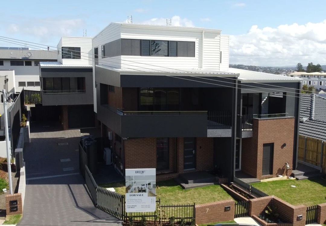 Bar Beach — Street facade of the completed townhouses