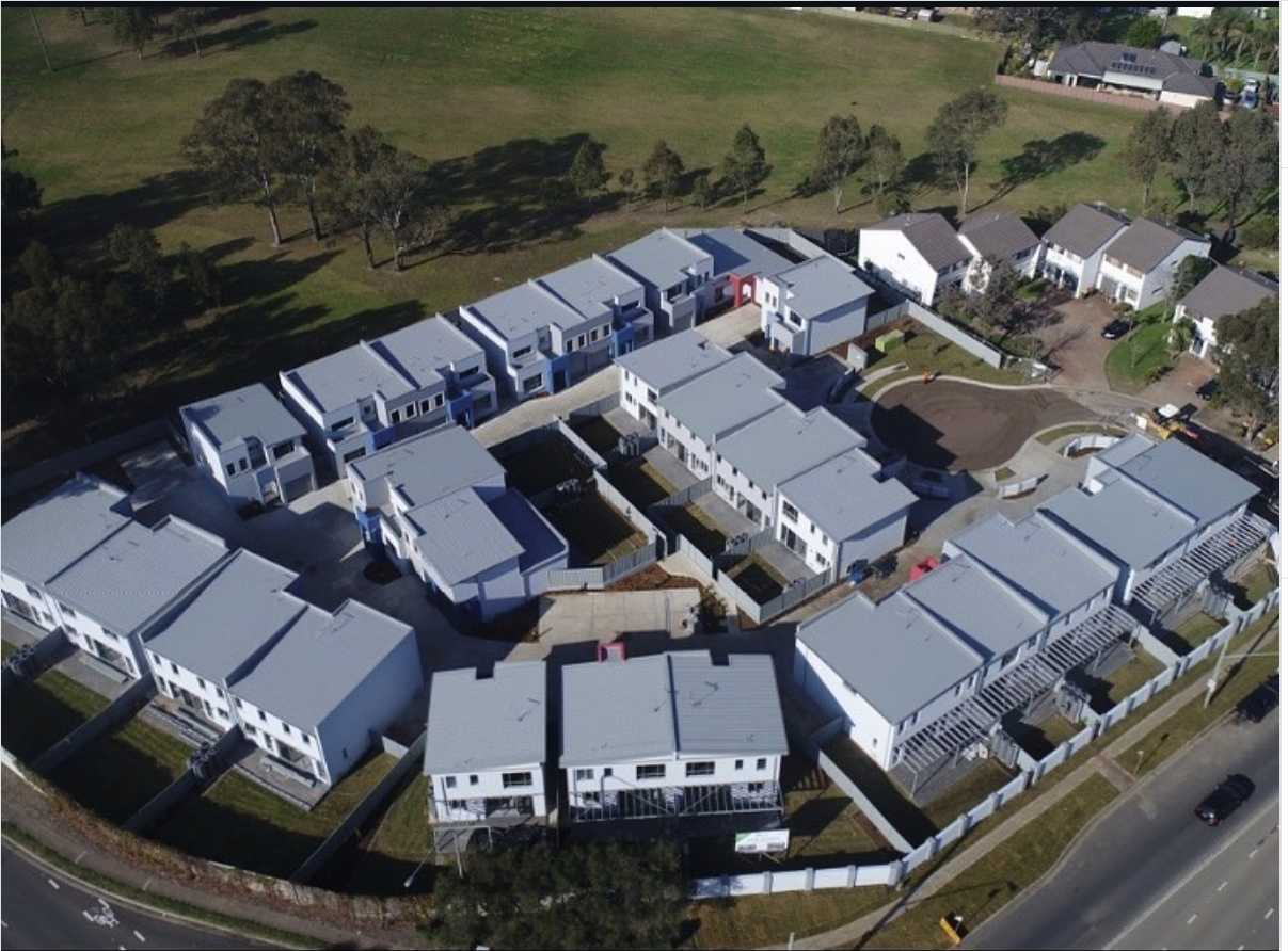 Quakers Hill — Multi-residential townhouse development, aerial view