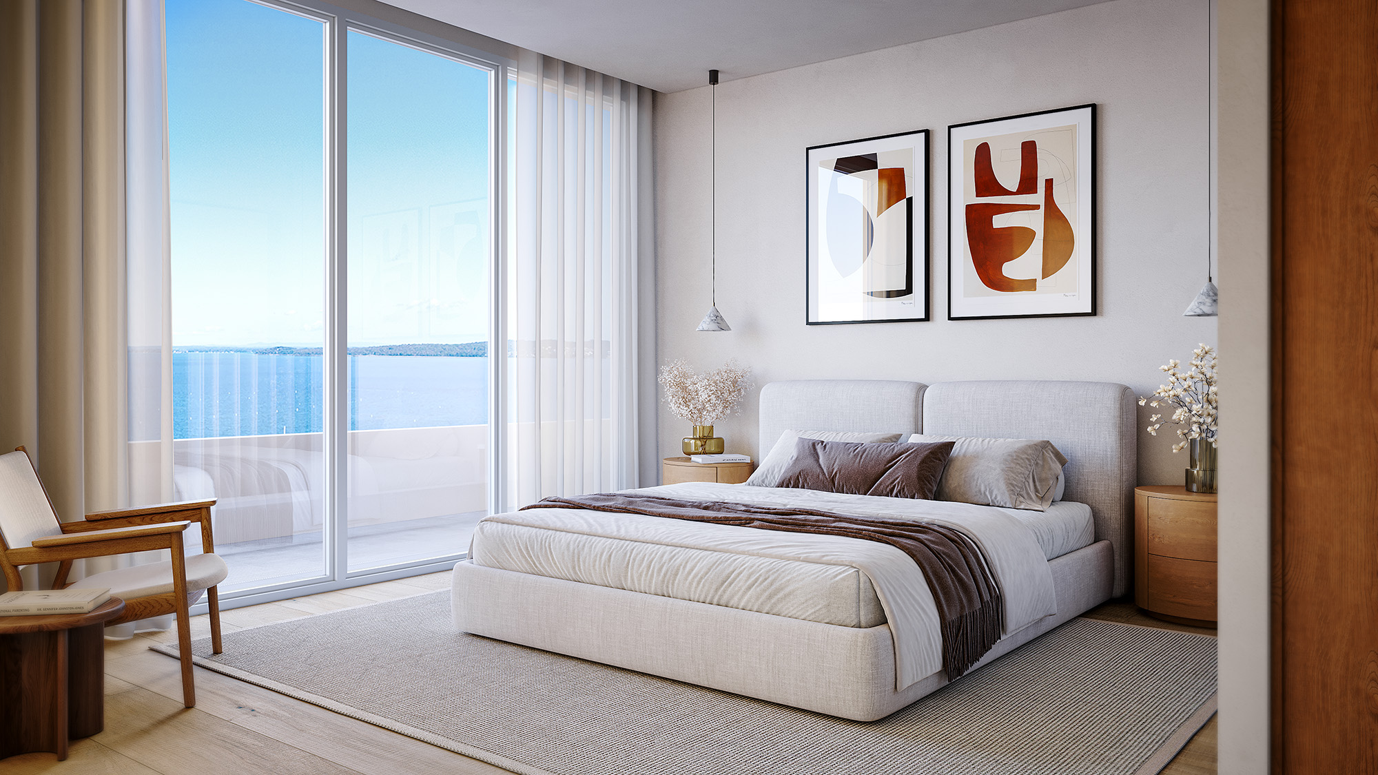 The Jewel, Soldiers Point — Main bedroom with full-height glazing