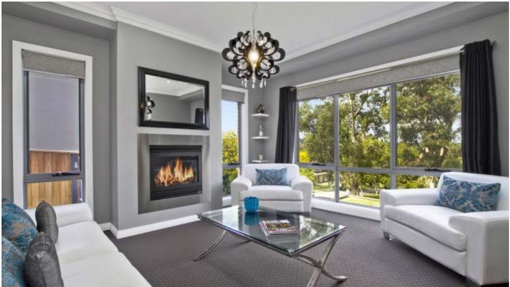 Castle Hill — Living room with fireplace