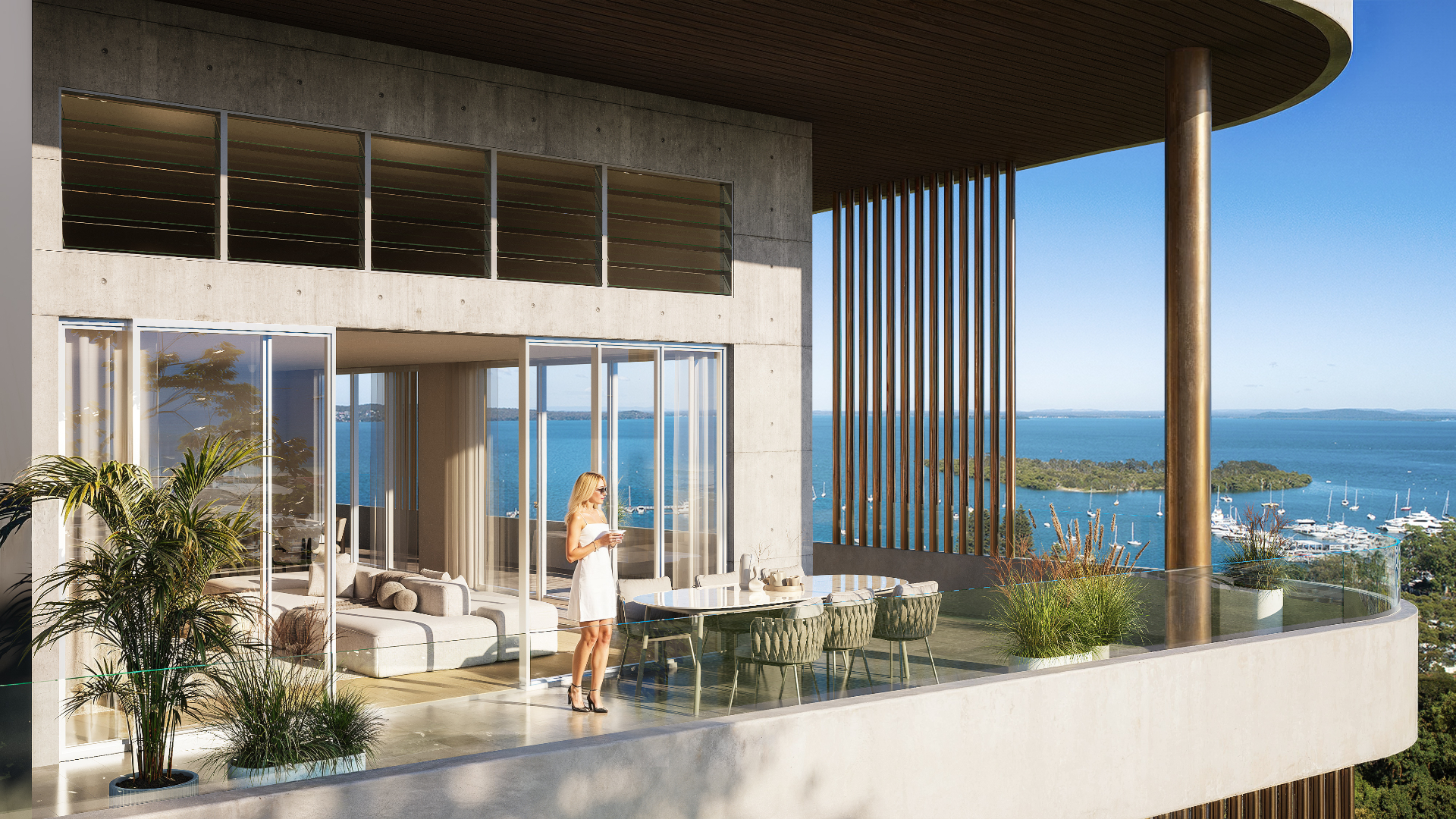 The Jewel, Soldiers Point — Balcony dining with views across the bay