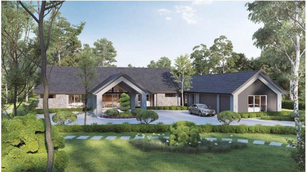 Maraylya — Gabled entry and driveway approach