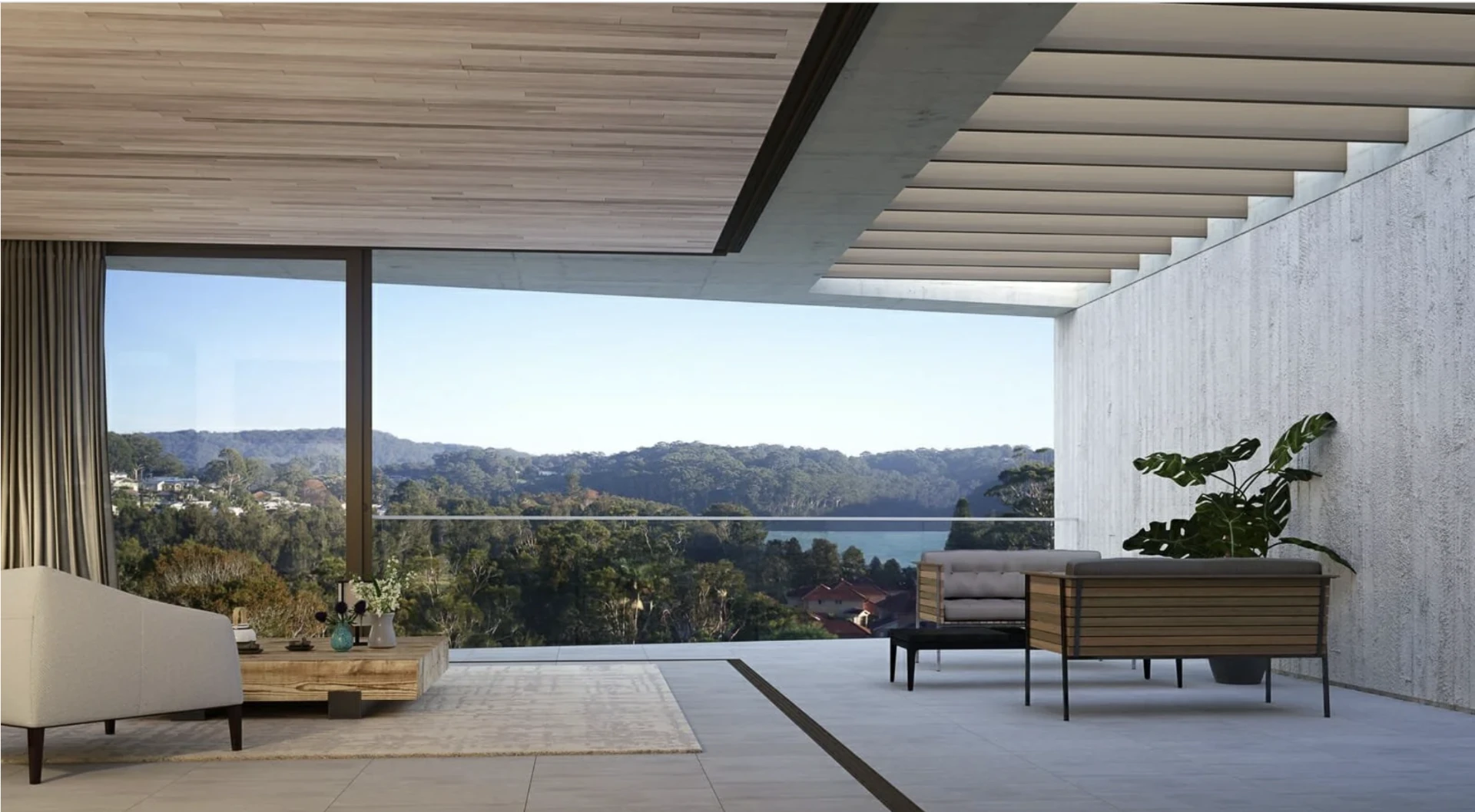 Earlier residential — Living pavilion opening to the terrace and treetops